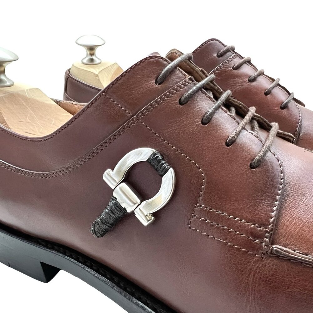 $1550 Salvatore Ferragamo Mens TRAMEZZA Silver Gancini Bit Shoes Oxfords 8.5 D